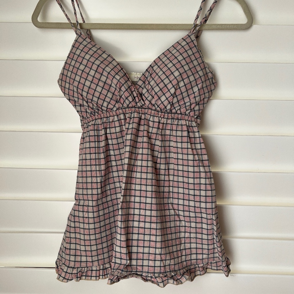 SIZE M Double Spaghetti Strap Tank Ruffle Plaid